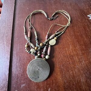 Bohemian Multi-Strand Necklace with Gold and Brown Beads